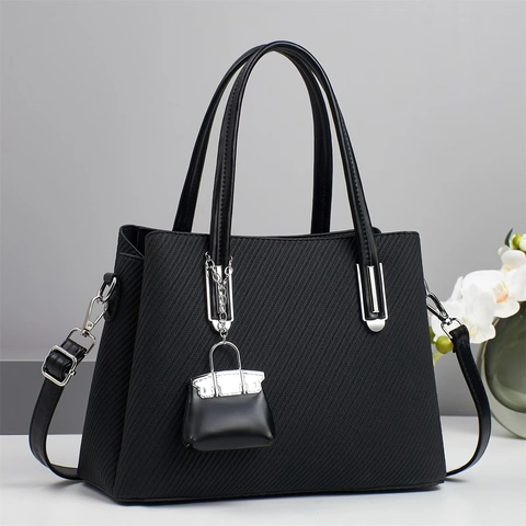 Dames Handtas Met Geweven Textuur Mode Forens Grote Shopper Met Mini Tas Hanger PU-Leer Schoudertas Crossbody Tas
