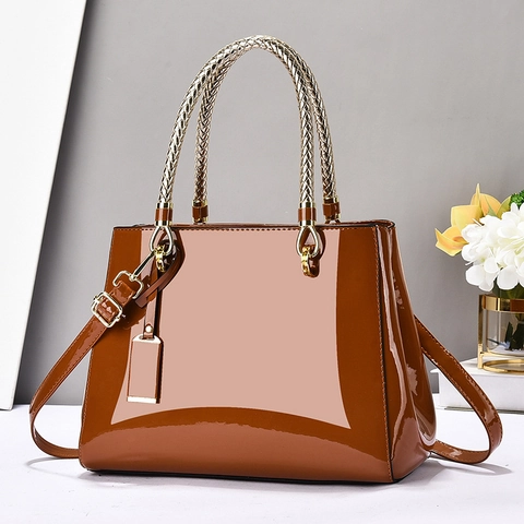 Patentleder Tote Handtasche Große Kapazität Mit Gewebten Metallgriffen Crossbody Umhängetasche Für Damen Pendeln Elegant