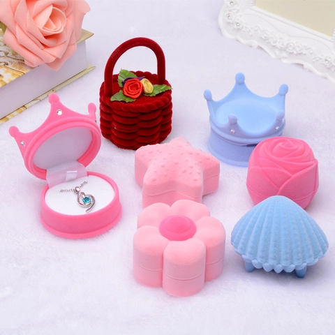 Scatola Portagioie Floccata Creativa Carino Conchiglia Corona Forma Gelato Scatola Regalo per Anelli Orecchini Organizer per Gioielli