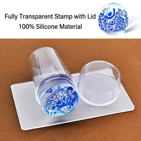 Nail Art Stamper And Scraper Silicone Head Transparent Handle With Lid DIY Manicure Printing Transfer Tool