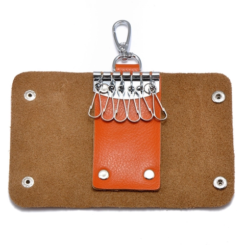 Echtes Leder Schlüsseletui Wallet Rindsleder Organizer Halter Multi-Haken Schnappverschluss Autoschlüsseltasche Tragbar