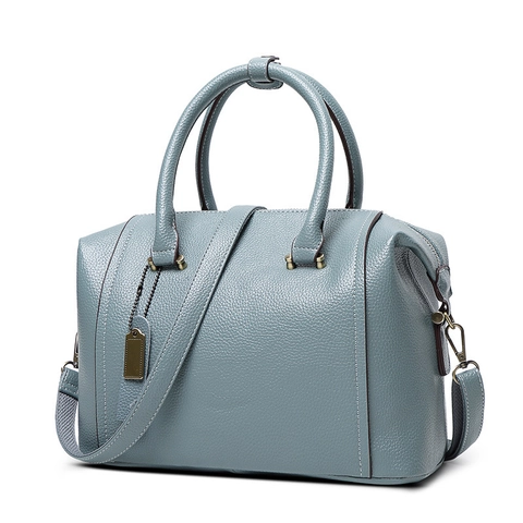 Women PU Leather Boston Handbag Retro Lychee Pattern Pillow Bag With Top Handle Detachable Shoulder Strap Elegant