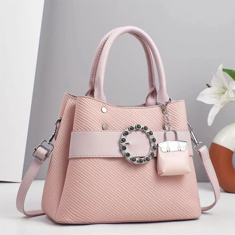 Borsa A Mano In Pelle PU Intrecciata Fibbia In Strass Borsa A Tracolla Con Mini Ciondolo Per Donna Elegante Versatile