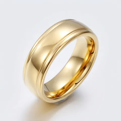 Wolframstahl Ring 18K Vergoldet Hochglanzpoliert Doppelrille Band Kratzfest Schmuck Für Herren Und Damen