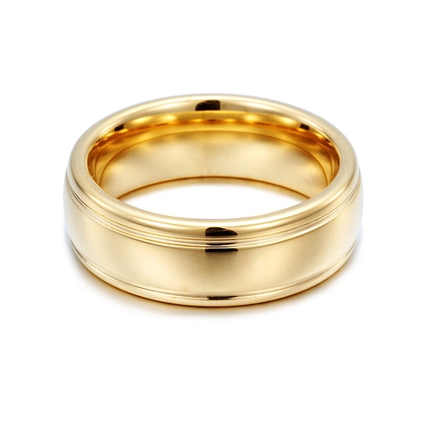 Wolframstahl Ring 18K Vergoldet Hochglanzpoliert Doppelrille Band Kratzfest Schmuck Für Herren Und Damen