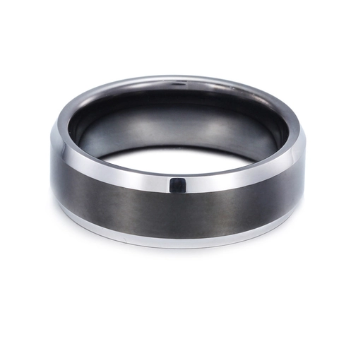 Anello In Acciaio Al Tungsteno Minimalista Centro Nero Opaco Bordo Smussato Lucido Argento Gioielli Larghi Per Uomini