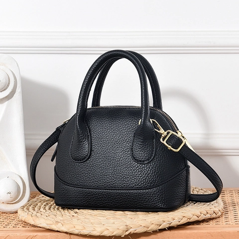 Women Shell Bag Litchi Grain PU Leather Double Handle Detachable Shoulder Strap Versatile Crossbody Handbag Casual