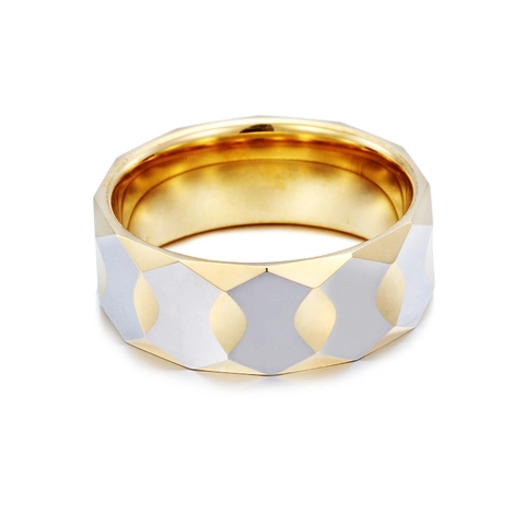 Anello In Acciaio Al Tungsteno Bicolore Con Intarsio Di Zirconia Cubica Tonda Gioielli Di Moda Per Uomo E Donna