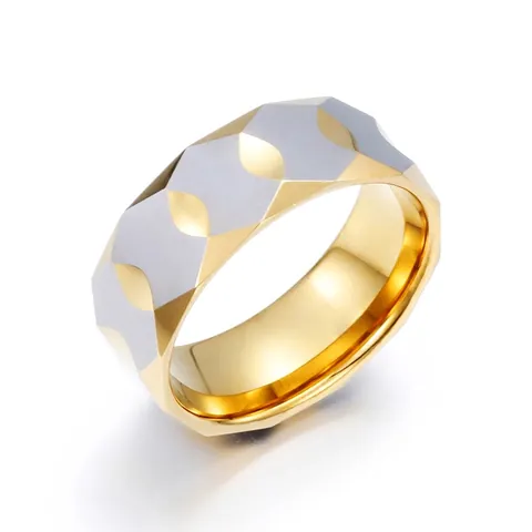 Anello In Acciaio Al Tungsteno Bicolore Con Intarsio Di Zirconia Cubica Tonda Gioielli Di Moda Per Uomo E Donna