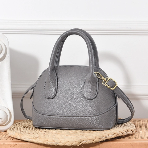 Women Shell Bag Litchi Grain PU Leather Double Handle Detachable Shoulder Strap Versatile Crossbody Handbag Casual