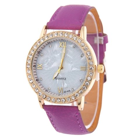 Orologio Quarzo Moda Donna Ghiera Strass Motivo Litchi Cinturino Ecopelle Numeri Romani Quadrante Elegante Da Polso
