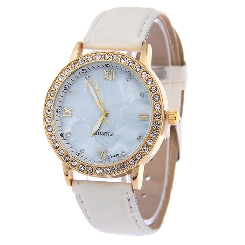 Orologio Quarzo Moda Donna Ghiera Strass Motivo Litchi Cinturino Ecopelle Numeri Romani Quadrante Elegante Da Polso