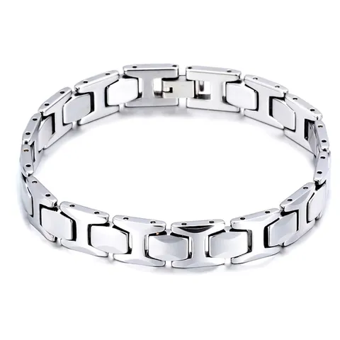 Pulsera Hombre Acero Tungsteno Pulido Cadena Eslabones H Moderno Geométrico Joyería Moda