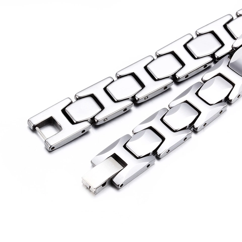 Pulsera Hombre Acero Tungsteno Pulido Cadena Eslabones H Moderno Geométrico Joyería Moda