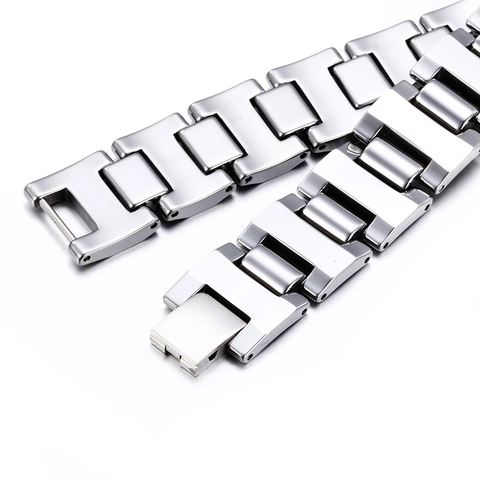 Bracciale Da Uomo In Acciaio Al Tungsteno Lucidato Tono Argento Catena Cinturino Orologio Stile Punk Industriale Gioielli