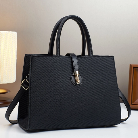 Borsa Da Donna In Pelle PU Trama Grande Capacità Borsa A Tracolla Manico Elegante Hardware Dorato Versatile
