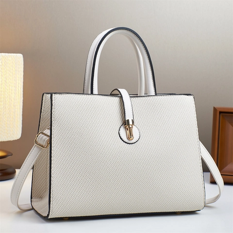 Women Fashion Handbag PU Leather Diagonal Texture Crossbody Shoulder Bag With Golden Metal Lock Simple Elegant