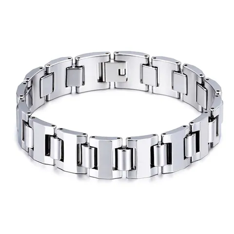 Bracciale Da Uomo In Acciaio Al Tungsteno Lucidato Tono Argento Catena Cinturino Orologio Stile Punk Industriale Gioielli