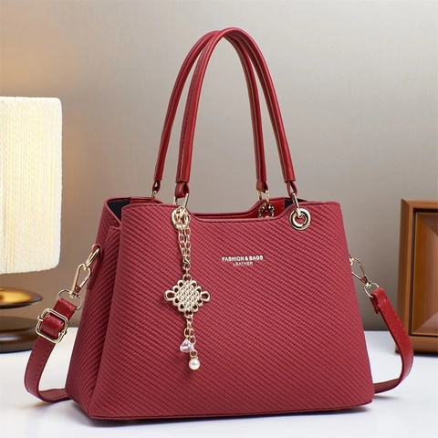 Borsa Tote da Donna in Pelle PU con Trama Intrecciata e Pendente in Künstliche Perle Cinturino Regolabile Borsa a Tracolla