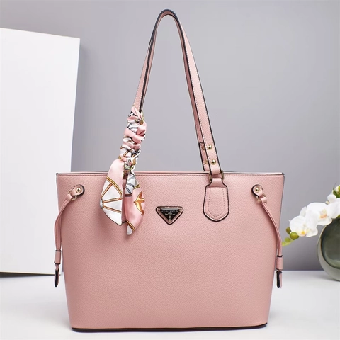 Borsa Tote Donna Pelle PU Trama Litchi Con Decorazione Foulard Raso Elegante Grande Capacità Ufficio Quotidiano