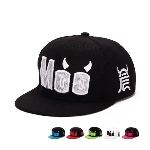 Cappello Da Baseball Snapback Misto Cotone Ricamo 3D Moo Corna Di Diavolo Tesa Piatta Hip Hop Streetwear Regolabile