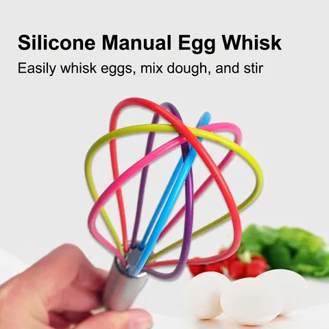 Multicolor Silicone Manual Egg Whisk With Stainless Steel Handle Rainbow Heat Resistant Kitchen Baking Stirring Tool Whisk