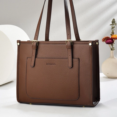 Sac Fourre-Tout Pour Femmes En Cuir PU Grande Capacité Grain De Litchi Sac À Main Avec Poche Avant Matériel Doré Réglable