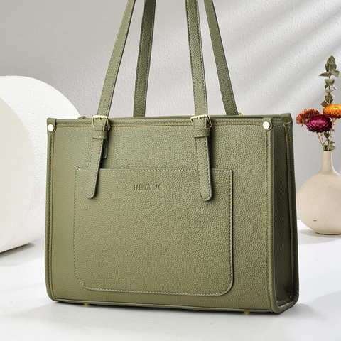 Sac Fourre-Tout Pour Femmes En Cuir PU Grande Capacité Grain De Litchi Sac À Main Avec Poche Avant Matériel Doré Réglable