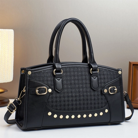 Sac À Main En Cuir PU Fashion Color Block Pour Femmes Décor De Rivets Bandoulière Amovible Sac Fourre-tout