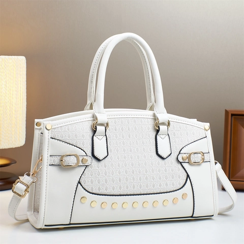 Sac À Main En Cuir PU Fashion Color Block Pour Femmes Décor De Rivets Bandoulière Amovible Sac Fourre-tout