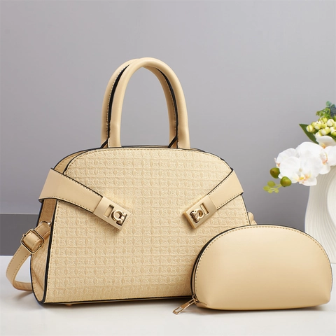 Borsa A Mano E Pochette Donna Chic Pelle PU Goffrata Intrecciata Manico Superiore Borsa Tracolla Con Fibbia Dorata Versatile