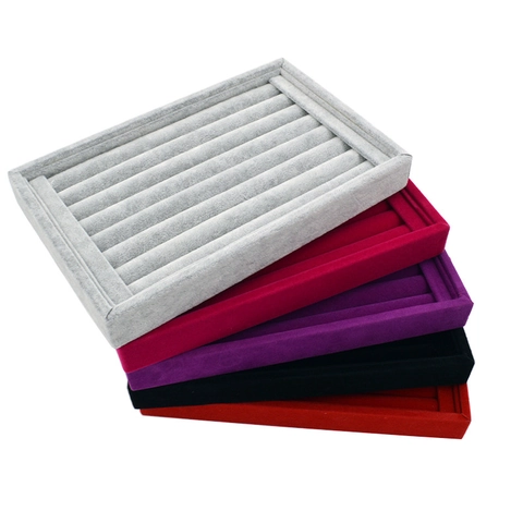Jewelry Display Tray Velvet PU Leather Ring Earring Organizer Case Small Storage Box For Studs Jewelry Exhibition No Lid