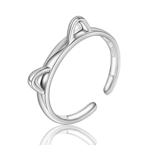 Einfacher Katzenohr Ring Kupfer Weißgold Vergoldet Offen Verstellbar Tier Finger Schmuck Für Damen Kreativer Minimalistischer Stil