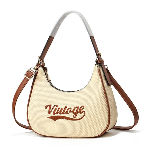 Borsa Hobo In Tessuto Vintage Con Finiture In Pelle PU Ricamo Borsa Sottobraccio Da Donna Tracolla Regolabile