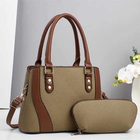 Borsa A Mano E Pochette Donna Tessuto Pelle PU Cucitura Borsa A Tracolla Alla Moda Elegante Hardware Dorato