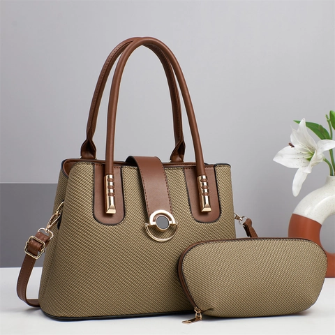Women Handbag And Small Pouch Woven Texture PU Leather Large Capacity Shoulder Crossbody Bag For Commuting Elegant