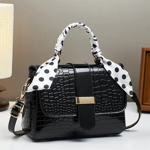 Bolso de Mano Vintage de Piel Sintética Con Patrón de Cocodrilo Y Asa de Pañuelo Bolso de Hombro Cuadrado para Mujer