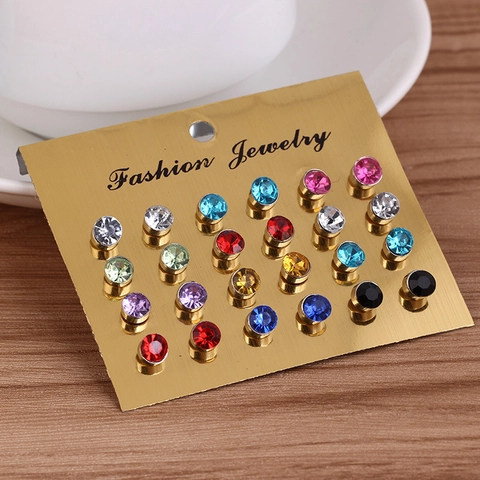 Boucles D'oreilles Puces Rondes En Strass Multicolore Alliage Bijoux Scintillants Pour Femmes Style Coréen Simple Élégant