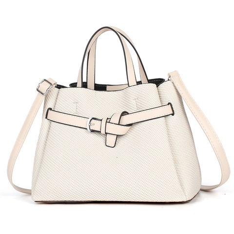 Women Tote Bag PU Leather Woven Fabric Top Handle Shoulder Crossbody Handbag Minimalist Large Capacity Office Commute