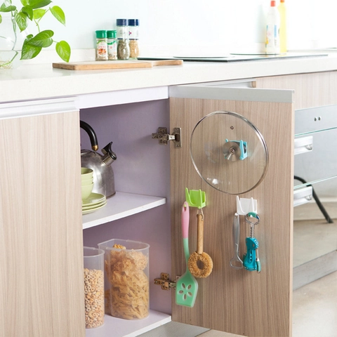 Gancio Da Parete In Plastica Senza Foro Autoadesivo Supporto Per Coperchi Pentole Portaoggetti Da Cucina Multiuso Minimalista