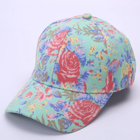Floral Print Baseball Cap For Women Cotton Adjustable Curved Brim Summer Outdoor Ethnic Style Vintage Peak Hat