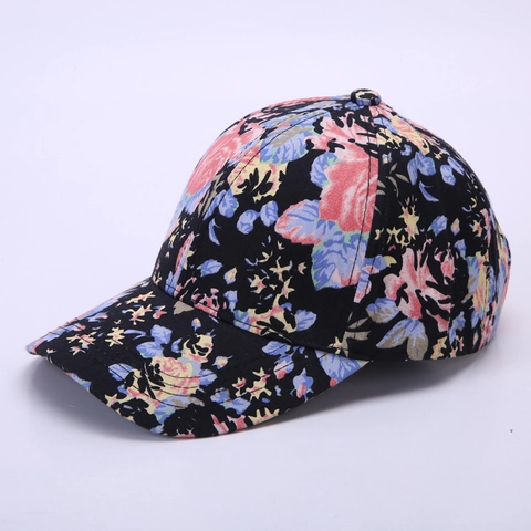Floral Print Baseball Cap For Women Cotton Adjustable Curved Brim Summer Outdoor Ethnic Style Vintage Peak Hat