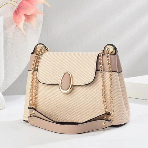 Fashion Woven PU Leather Shoulder Bag For Women Gold Chain Strap Macaron Color Crossbody Handbag Casual Commute Versatile Bag