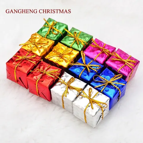 Ornamenti Appesi Albero Di Natale Mini Scatole Regalo E Piccoli Tamburi Decorazione Schiuma Foglio Metallico Laser