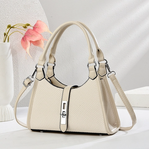 Damen Mode Schultertasche PU Leder Gewebte Textur Umhängetasche Handtasche Mit Schloss Und Abnehmbarem Gurt Schlicht Elegant
