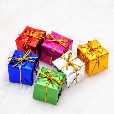 Ornamenti Appesi Albero Di Natale Mini Scatole Regalo E Piccoli Tamburi Decorazione Schiuma Foglio Metallico Laser