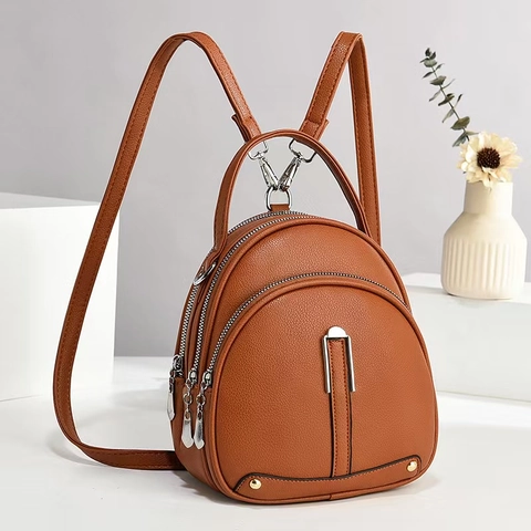 Mini Zaino Pelle PU Motivo Litchi Tasche Multi Cerniera Pendolare Viaggio Borsa Moda Versatile Donne