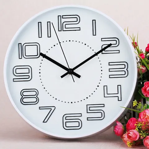 Reloj De Pared Silencioso Moderno Grandes Números Arábigos Estéreo 3D Movimiento De Cuarzo Plástico Redondo Decorativo Oficina Hogar