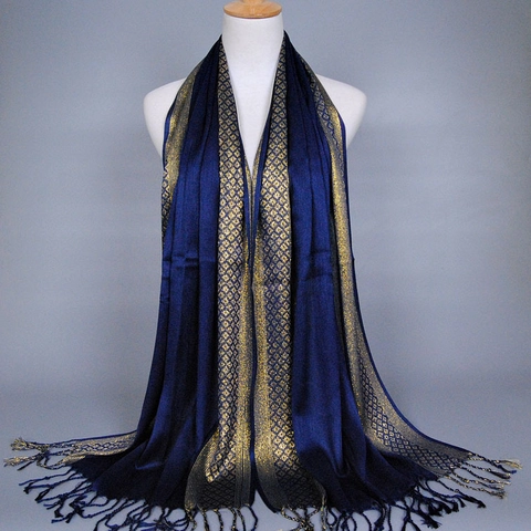 Sciarpa Donna Cotone Filo Metallico Oro Scialle Stola Con Nappe Motivo Geometrico Elegante Accessorio Serata