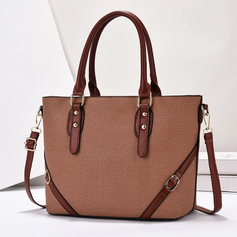Borsa Tote Da Donna Retrò Pelle PU Tessuto Twill Grande Capacità Borsa A Secchiello Decorazione Borchie Tracolla Regolabile Versatile